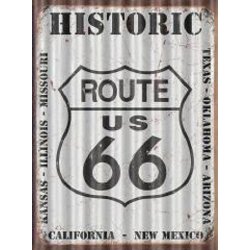 Historic Route 66 Corrugated Look Tin Sign